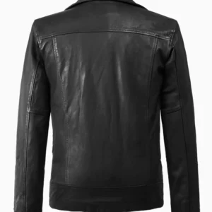 Black Rover Moto Leather Jacket Asymmetrical Zipper & Classic Lapel Collar (1)