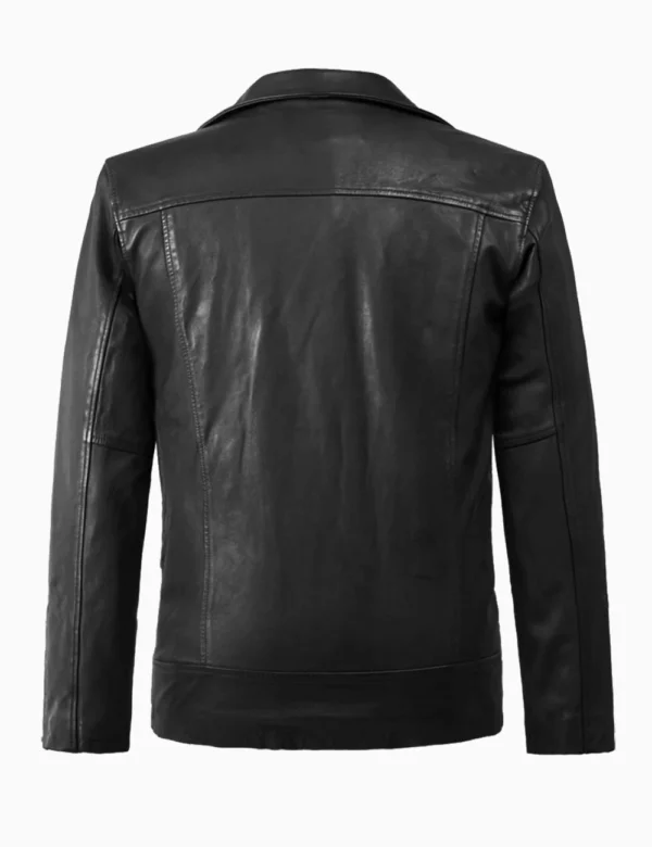 Black Rover Moto Leather Jacket Asymmetrical Zipper & Classic Lapel Collar (1)