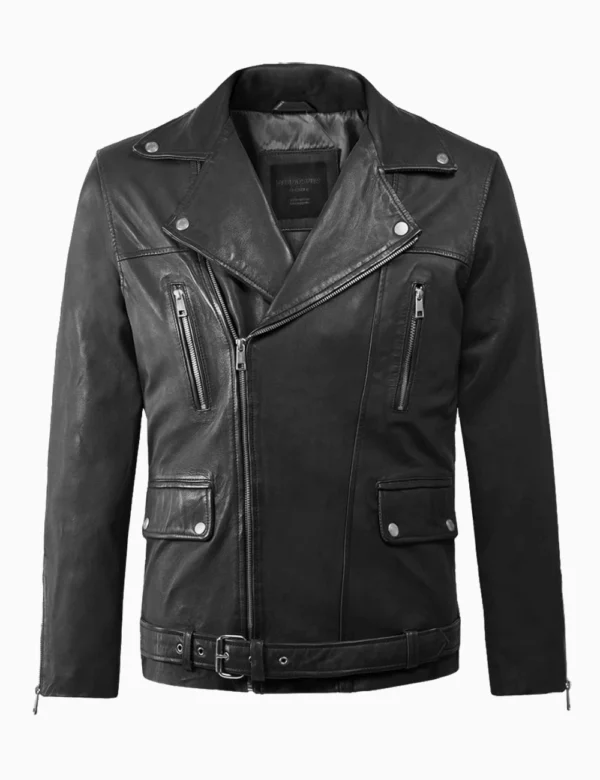 Black Rover Moto Leather Jacket Asymmetrical Zipper & Classic Lapel Collar (2)