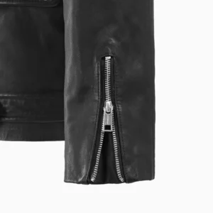 Black Rover Moto Leather Jacket Asymmetrical Zipper & Classic Lapel Collar (3)