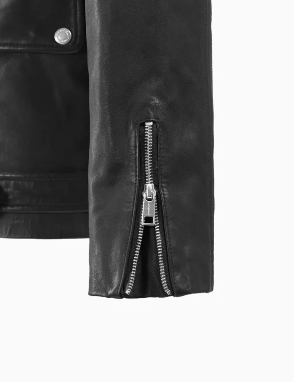 Black Rover Moto Leather Jacket Asymmetrical Zipper & Classic Lapel Collar (3)