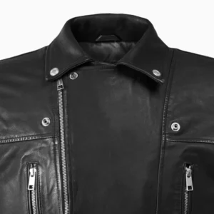 Black Rover Moto Leather Jacket Asymmetrical Zipper & Classic Lapel Collar (4)