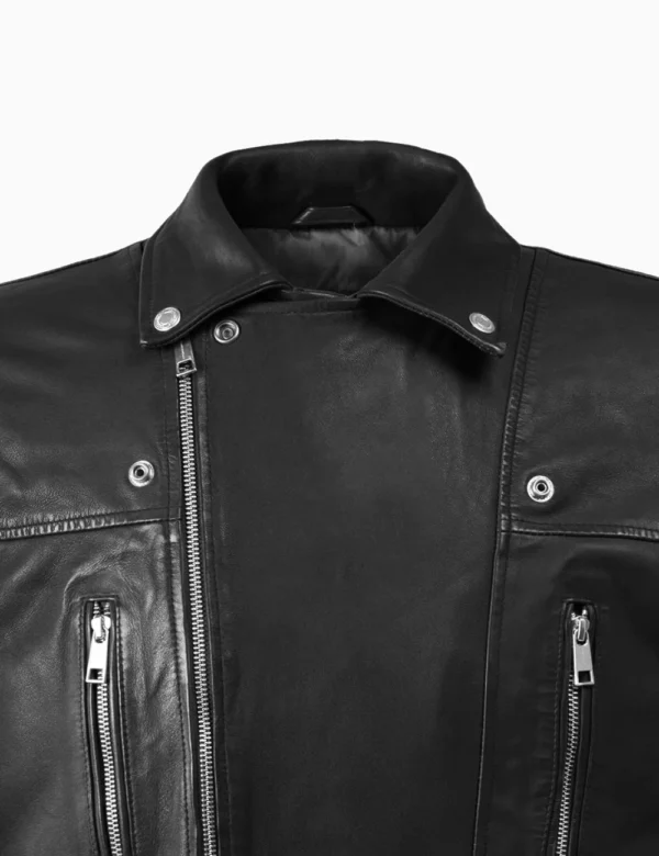 Black Rover Moto Leather Jacket Asymmetrical Zipper & Classic Lapel Collar (4)