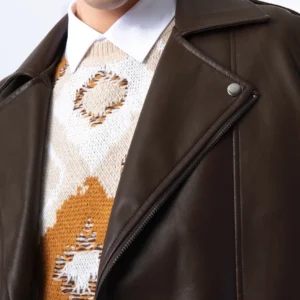 Cedar Trail Brown Moto Leather Jacket Clean Lines & Bold Cafe Racer Style (1)