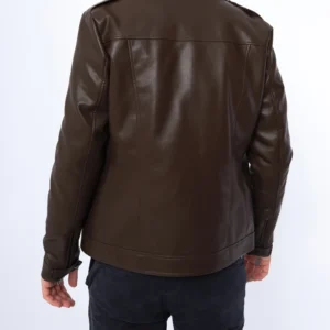 Cedar Trail Brown Moto Leather Jacket Clean Lines & Bold Cafe Racer Style (3)