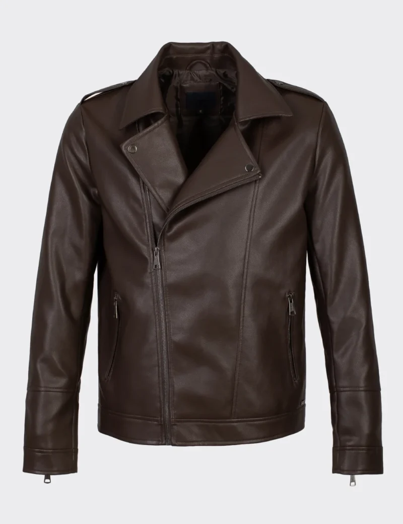 Cedar Trail Brown Moto Leather Jacket Clean Lines & Bold Cafe Racer Style (4)