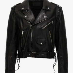 Shadow Raider Cropped Moto Leather Jacket Black Lace Up Detailing, Edgy Biker Style (1)