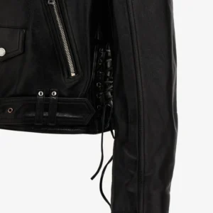 Shadow Raider Cropped Moto Leather Jacket Black Lace Up Detailing, Edgy Biker Style (3)