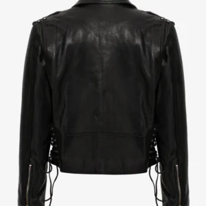 Shadow Raider Cropped Moto Leather Jacket Black Lace Up Detailing, Edgy Biker Style (4)