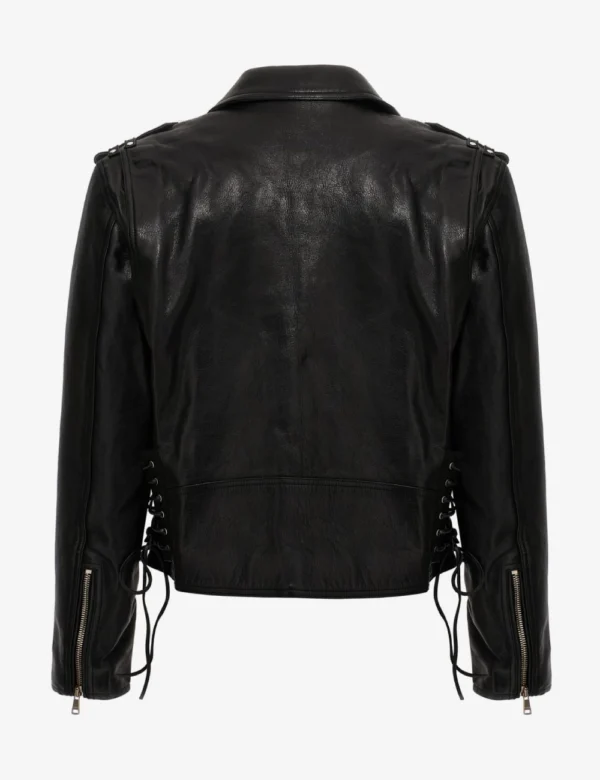 Shadow Raider Cropped Moto Leather Jacket Black Lace Up Detailing, Edgy Biker Style (4)
