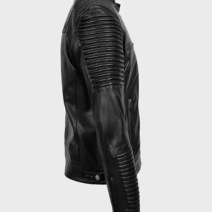 Men’s Black Ribbed Luxe Moto Jacket Ribbed Leather Panels & Luxe Biker Fit (1)