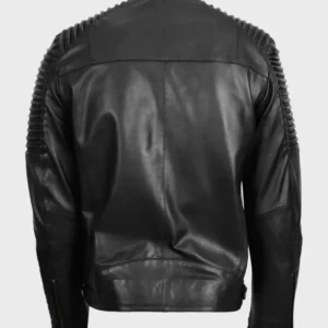 Men’s Black Ribbed Luxe Moto Jacket Ribbed Leather Panels & Luxe Biker Fit (2)