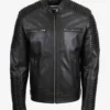 Men’s Black Ribbed Luxe Moto Jacket Ribbed Leather Panels & Luxe Biker Fit (3)