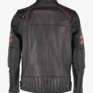 Men’s Classic Racer Tan Stripe Leather Jacket Retro Moto Style with Contrast Racing Stripes (1)