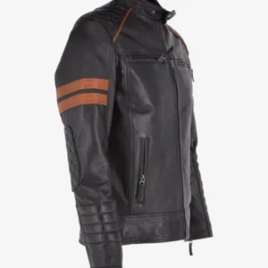Men’s Classic Racer Tan Stripe Leather Jacket Retro Moto Style with Contrast Racing Stripes (2)