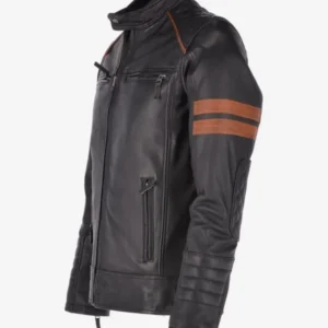 Men’s Classic Racer Tan Stripe Leather Jacket Retro Moto Style with Contrast Racing Stripes (3)