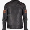 Men’s Classic Racer Tan Stripe Leather Jacket Retro Moto Style with Contrast Racing Stripes (4)