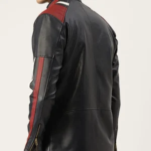 Ridge Borne WhiteMahroon Striped Café Racer Leather Jacket Racing Stripes & Tailored Moto Fit (1)