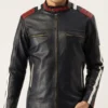 Ridge Borne WhiteMahroon Striped Café Racer Leather Jacket Racing Stripes & Tailored Moto Fit (3)