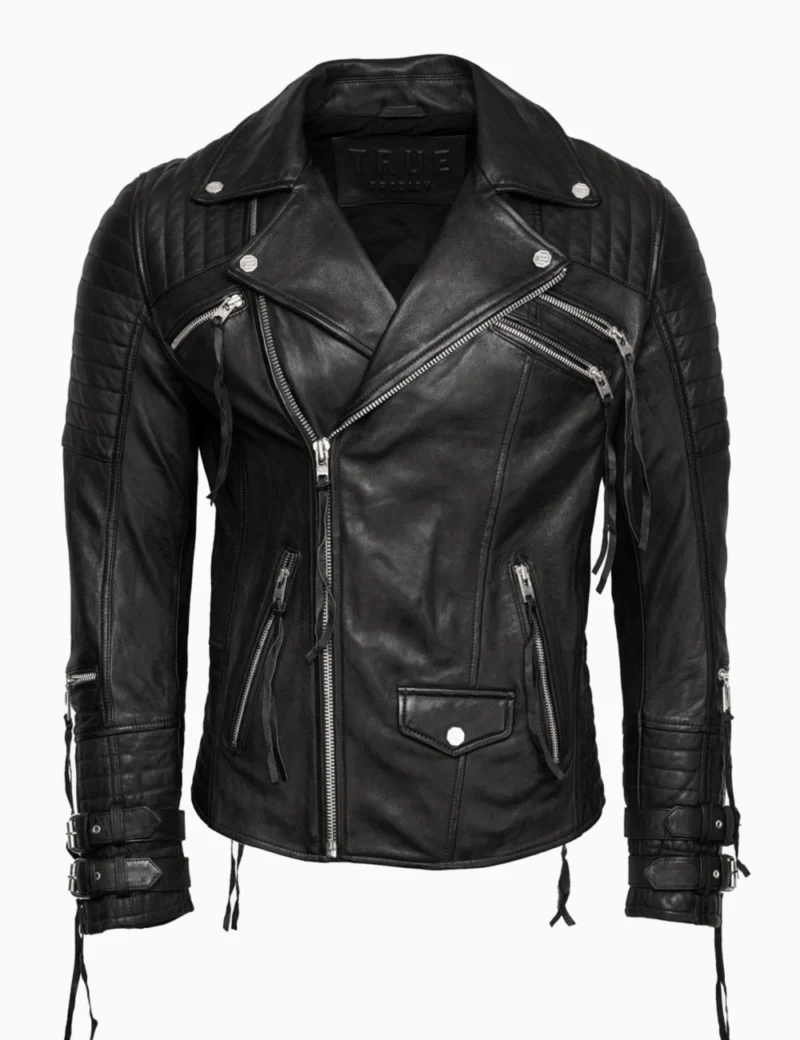 Titan Black Retro Biker Jacket Heavy Duty Cowhide with Chest Pockets & Zipped Cuffs (4)