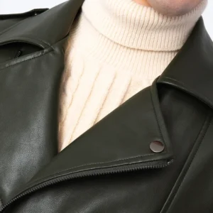 Verdant Trail Olive Leather Biker Jacket Rugged Moto Design 1