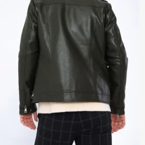 Verdant Trail Olive Leather Biker Jacket Rugged Moto Design 3
